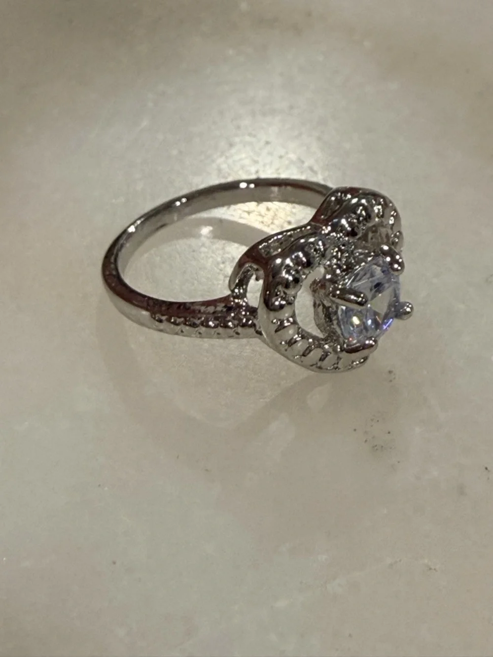 Heart Halo Cubic Zirconia Ring in Silver Size 6